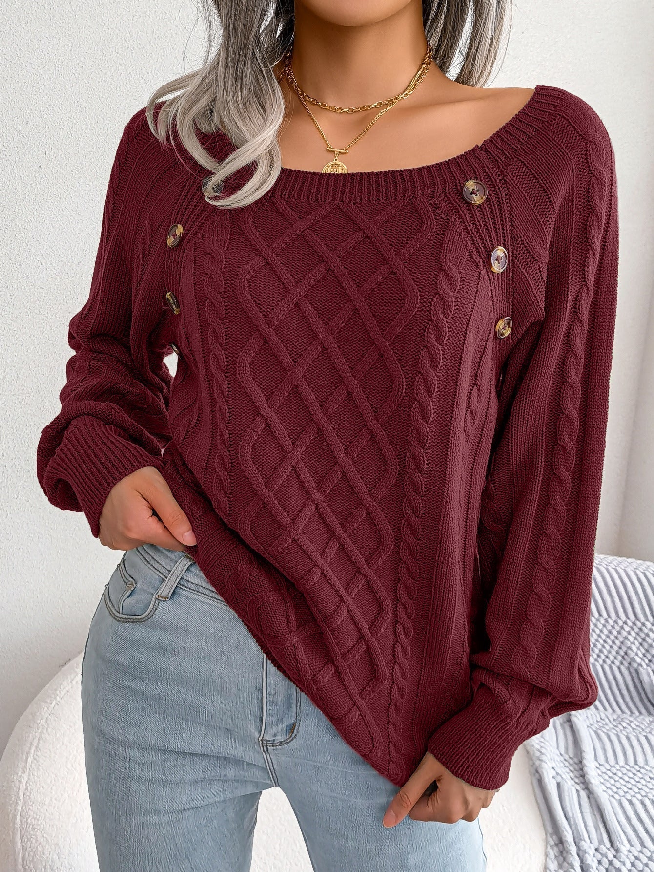 Variant image for Zwarte Trui Dames - Gevlochten Structuur - Warme Lange Pullover-10