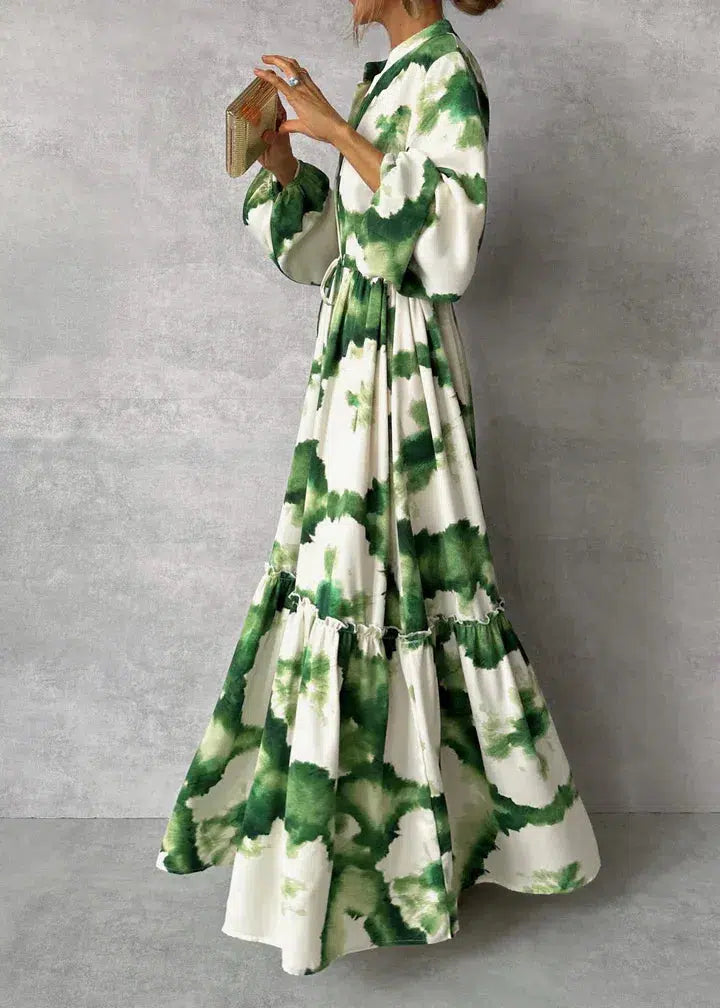 Dames Maxi Jurk - Elegante V-Hals Lange Mouwen
