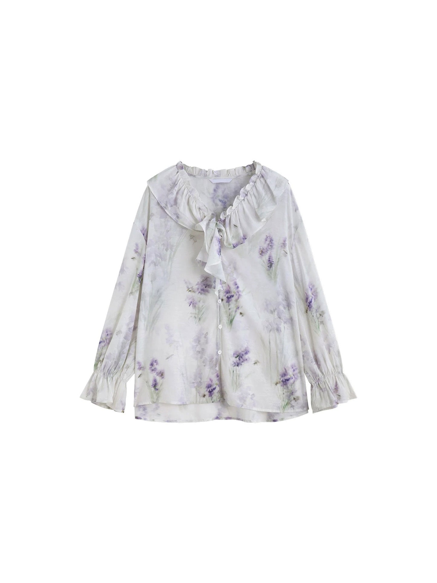 Bloemenprint V-hals Blouse met Ruches