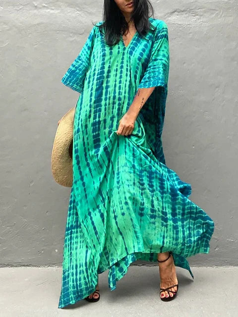 Dames Losse Kaftan Jurk - V-hals Tie-Dye Boheemse Stijl