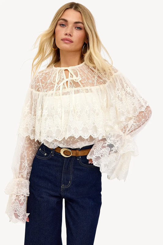 Doorzichtige Ruches Blouse met Vetersluiting