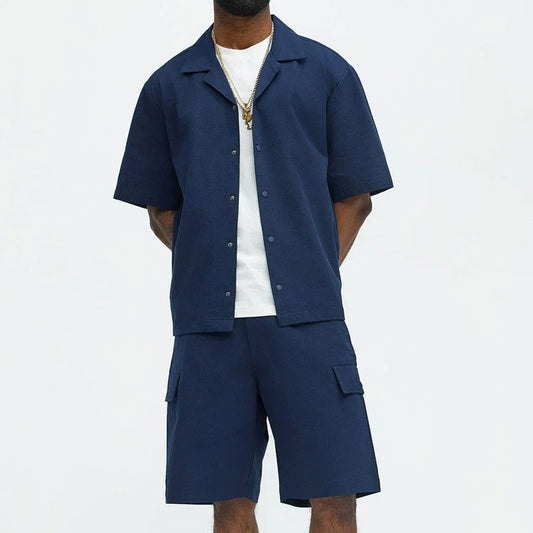 Katoenen Kraag Korte Mouwen Werkkleding Shorts Set