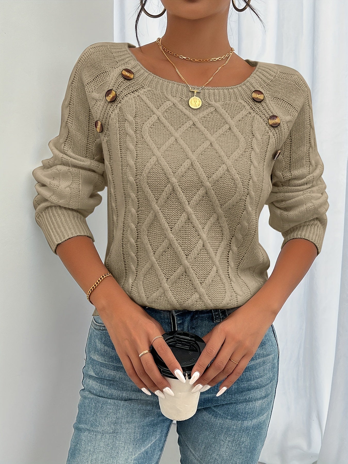 Variant image for Zwarte Trui Dames - Gevlochten Structuur - Warme Lange Pullover-7